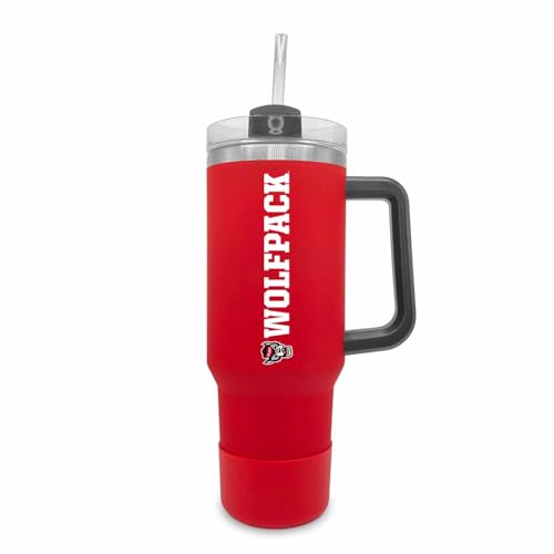Image of Campus Colors College & University 40 oz Travel Tumbler With Handle - Dual Option Lid With Straw - Vacuum Insulated Stainless Steel (NC State Wolfpack - Red)