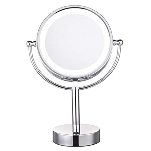 LIUXRONG Licht-Eitelkeits-Spiegel, LED-Schminkspiegel, Vergrößerungsspiegel des Schönheit 5X, doppelseitiger Tischplatten-Schminkspiegel,White_8inch Cover