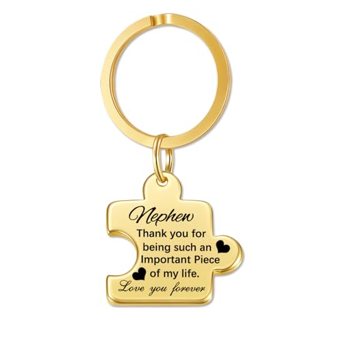 Image of Gifts for Nephew Puzzle Key Chain Mens Keychain Stainless Steel Keychains for Men Jewelry Gift