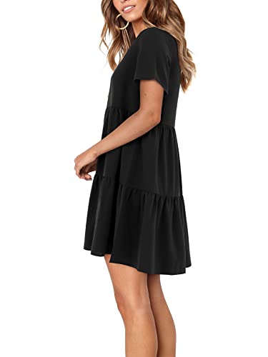 Amoretu Women Summer Tunic Dress V Neck Short Sleeve Casual Loose Flowy Swing Shift Dresses2