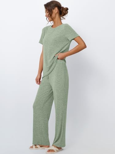 Image of LILLUSORY Womens Lounge Sets 2 Piece Matching Travel Outfits | Lightweight Ribbed 2 Piece Set, Breathable, Stretchy, Wrinkle-Resistant, Travel Ready, Versatile