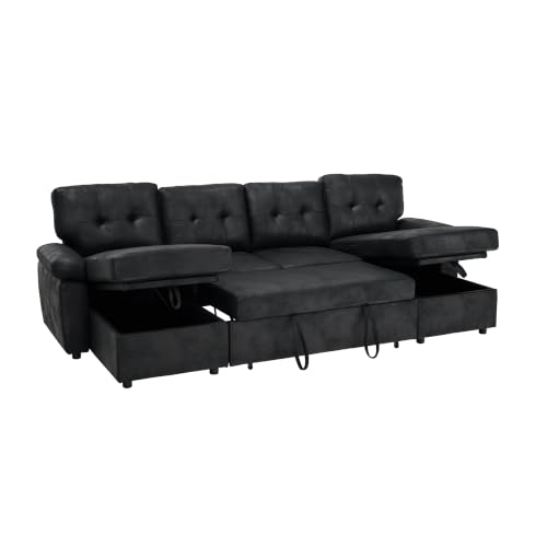 Image of KEIKI 112 inch Sleeper L Shaped Sofa with Pull Out Bed,