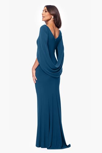 Image of Betsy & Adam Women's Long Stretchy 3 /4 Sleeve Cowl Neck Drape Back Gown