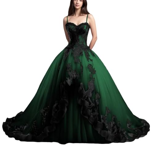 Mauuwy Gothic Quinceanera Dresses with Black Lace Appliques Sweet 16 Prom Dresses Tiered Wedding Dresses for Bride