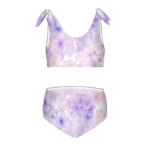KLL Elegant Decorative Lilac Flower Tillable Girls 2 Piece Bikini Set Quick-Dry Swimsuits Swimwear Cute Shoulder Strap