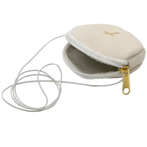 Small Leather Burse for Pyx | Great for Eucharistic Ministry | Simple Gold-Tone Cross Design | Zipper Closure | Made in Italy3