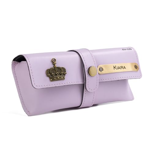 Image of AICA Personalised Name & Charm Leather Sunglass Case Cover for Men & Women | Hard Case Eyewear Cover