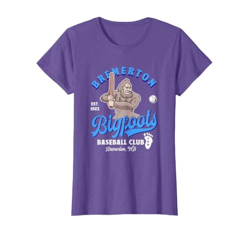 Funny Bigfoot Baseball Retro Minor League Baseball Team T-Shirt, Women, Purple Heather, X-Large
