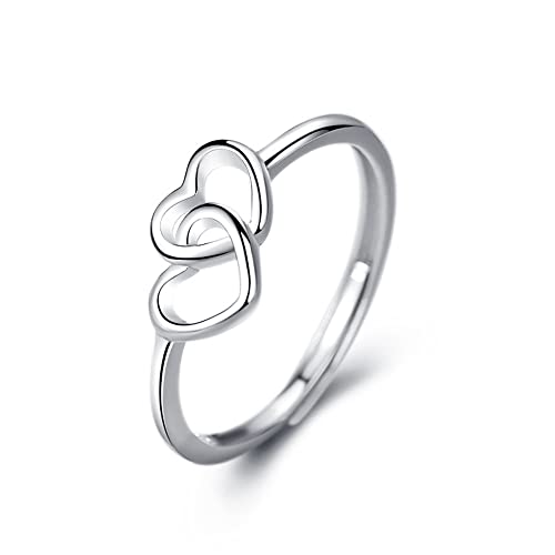 Belons Bague pour femme en argent sterling 925, Bijoux Argent avec cœur ouvert réglable en forme de cœur pour filles et femmes, Zircone cubique