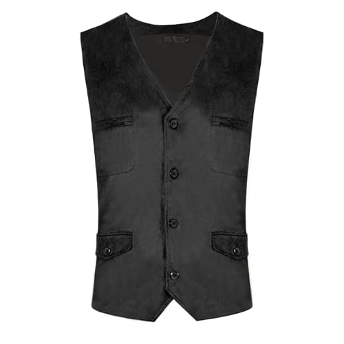 Mens Medieval V Neck Suit Vest Vintage Western Cowboy Waistcoat Single Breasted Casual Regular Fit Vests with Pockets2