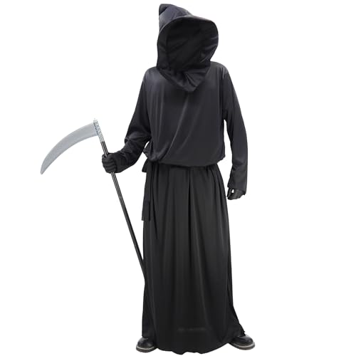 Grim Reaper Costume Set Men & Women Black Hooded Robe Halloween Cosplay Phantom Costumes Robe Cloak Cape (Black Cloak Cape)