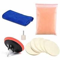 Uadme Windschutzscheibe Polieren Kratzer, Polieraufsatz Akkuschrauber Set, Auto Glaspolitur Kratzer Entfernungs Kit, mit Ceroxid 100g, Wolle Polierpads, Polierscheibe und Wollrad