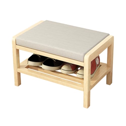 LHX Wooden Shoe-Changing Stool Simple Shoe-Changing Stool for Home Use Shoe-Changing Stool for Sitting at The Door Shoe Rack Stool 55 * 33 * 36cm(Wood Color)