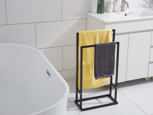 Free Standing Towel Rack, 2 Tier Stainless Steel Black Towel Racks For Bathroom, Hand Towel Drying Rack Stand Holder For Outdoor, Blanket Rack, Alhakin #TOP6