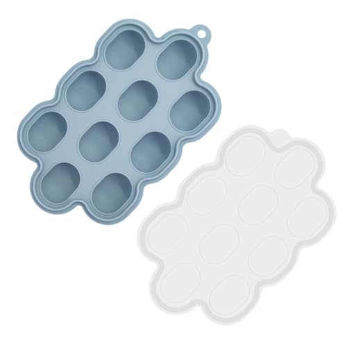 EYVRPAU Stampi Silicone per Ghiaccio con Coperchio, Contenitori Pappa Neonati, 10 Scomparti, Contenitore Ghiaccio Freezer, Stampi per Svezzamento, Avent, Neonati