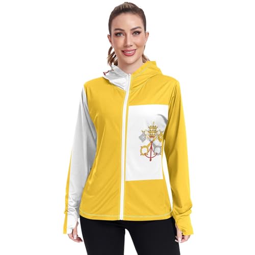 Vatican City Flag Womens UPF 50+ Sun Protection Hoodie Jacket Lightweight Long Sleeve Sun Shirt with Pocket Multicoloured