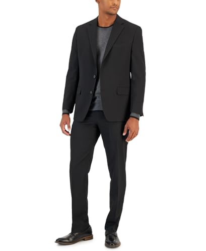 Van Heusen Stretch Performance Two Button Suit - Two PIece Business Suit Jacket and Pants, Black Solid, 38 Regular