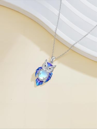 Owl Necklace for Women 925 Sterling Silver Moonstone Animal Heart Pendant Necklace Jewelry Birthday Gifts for Women3
