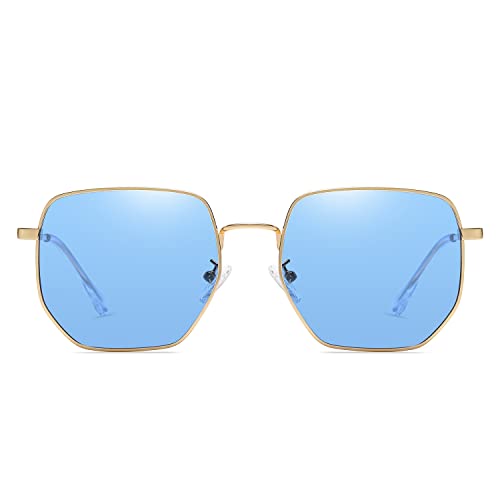 LASPOR Polarized Sunglasses for Women Men Trendy Metal Frame Polygon Mirrored Lens