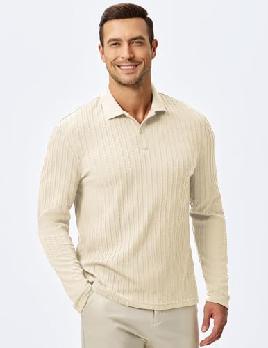 Image of JMIERR Mens Casual Polo Shirt Summer Short Sleeve Vacation Button Beach Knit Stretchy Golf Shirts