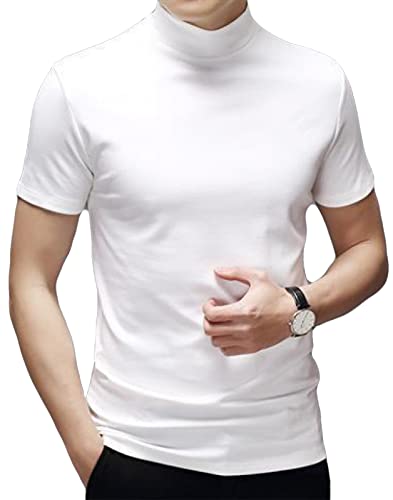 Ophestin Mens Casual T Shirt Slim Fit Basic Tops Knitted Thermal Turtleneck Pullover Sweater Mock Turtleneck Shirts White XL