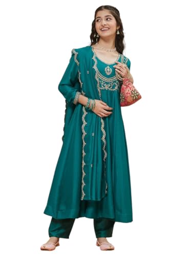 Image of Curly Tales Girls Embroidered Kurta Set with Dupatta | Festive Ethnic Wear for Girls | Stylish Suit Set for Weddings & Celebrations