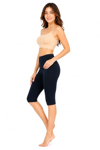 Image of mybody Women's Cotton Knee Length Cycling Shorts | Stretchable Breathable Biker Gym Yoga Workout Shorts | Mid Waist Athletic Fit