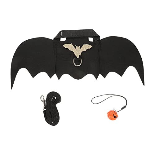 Image of Ipetboom Bunny Harness and Leash Set with Bell - 3pcs Halloween Rabbit Pulling Bat Wings Pet Suit for Guinea Pig Hamster Small Animals Apparel Chest Strap Walking Training Traction Rope Vest