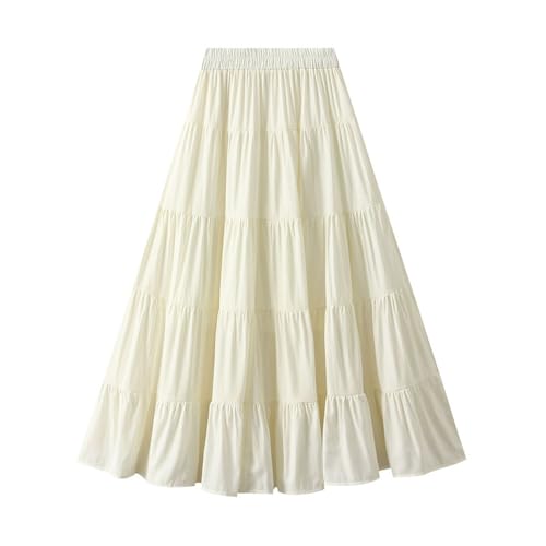 Womens A-Line Midi Skirt Elastic High Waist Pleated Skirts Trendy Casual Flowy Beach Skirt for Prom Party Vacation
