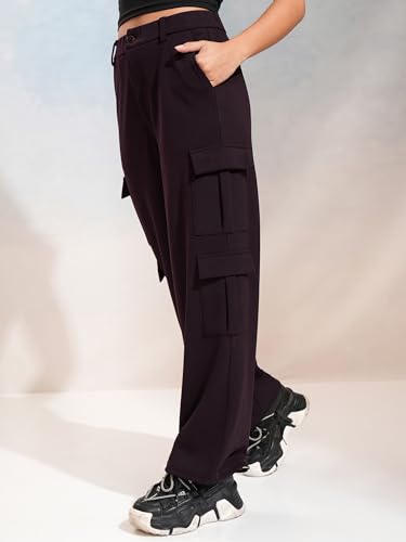 Image of Tokyo Talkies Pure Cotton Straight Wide Leg Cargo Pants |Relaxed Fit Utility Trousers