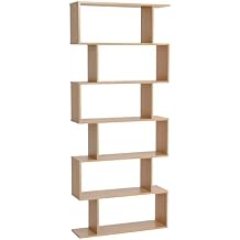 HOMCOM 75.5 "H Bookcase 6 رف على شكل S رف خشبي عرض تخزين خشبي رف منظم قائم بذاته