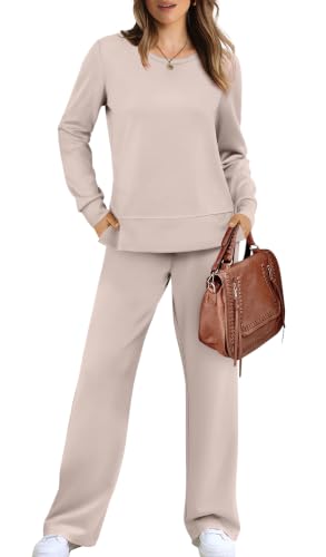 Image of WIHOLL Women's 2 Piece Lounge Sets Sweatshirt Casual Travel Outfits Fashion Wide Leg Tracksuit Cozy Sweatsuits