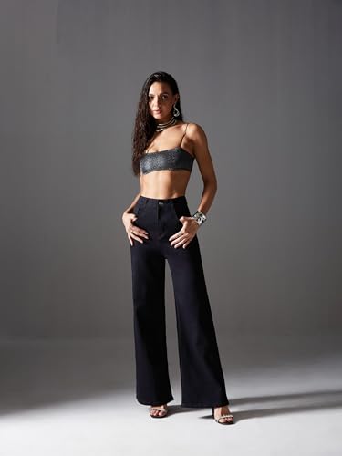 Image of Miss Chase Women's Wide-Leg High-Rise Regular-Length Stretchable Shaping Denim Jeans