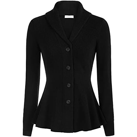Belle Poque Women Shawl Collar Cardigan Sweater Soft Elegant Sweater for Office Peplum Hem Sweater for Work (Black, S) Cover