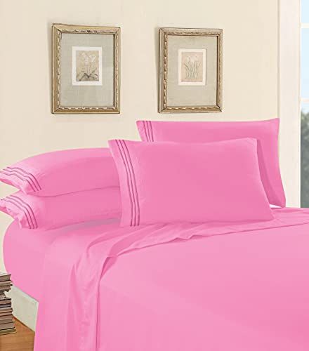 Elegant Comfort Luxury 1500 Premium Hotel Quality Microfiber 5-Piece Sheet Set - Wrinkle Resistant, All Around Elastic Fitted Sheet, Deep Pocket up to 16", Split King, Light Pink