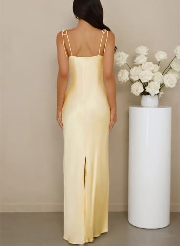 Image of 2026 Satin Cowl Neck Spaghetti Strap Maxi Dress for Women Bridesmaid