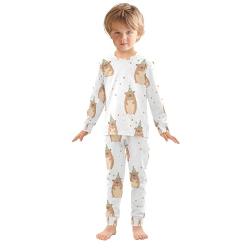senya Birthday Hat Cute Capybara Pajamas Set Long Sleeve Soft Cotton Sleepwear 2 Piece3