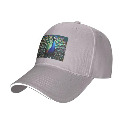 BREAUX Hermosa gorra de béisbol con estampado de pavo real, unisex, gorra de béisbol informal, Gris, talla �nica