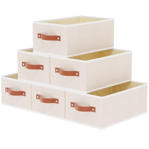 OUTBROS Lot de 6 Boîte de Rangement, Organisateur de Tiroir, Panier en Tissu Pliable avec Poignée, Casier Vetement pour Organiser des étagères, des...