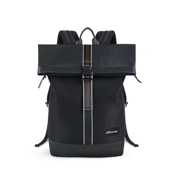 Rolltop-Travel-Commuter-Backpack-for-Men-Black-Faux-Leather-Knapsack-and-Laptop-Compartment-College-Necessities-Casual-Daypack-Expandable-Bag Rolltop Travel Commuter Backpack for Men Black Faux Leather Knapsack and Laptop Compartment College Necessities Casual Daypack Expandable Bag
