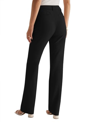 NIMIN Womens Work Dress Business Casual Pants High Waisted Office Trousers Straight Leg Ankle Slacks Pockets 2025 Summer Outfits Short Length Black Large4