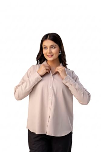 Image of Women's Linen Blend Shirt | Casual Collared Button Down Shirt for Women | Solid Color Full Sleeve Oversized Fit | Summer Casual & Office Wear Top