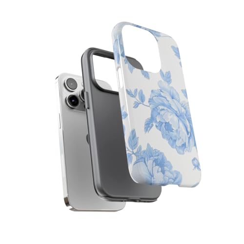 Coque iPhone 14 Pro motif floral pivoine bleu clair rigide antichoc