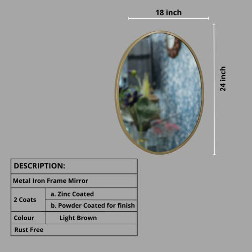 Image of Quality Glass Metal Frame Oval Wall Mirror Royal Mirror Home Decorative Mirror Modern Mirror Living Room Mirror Wall Mirror Bathroom Mirror Size 18x24 inches Color Brown MF 43