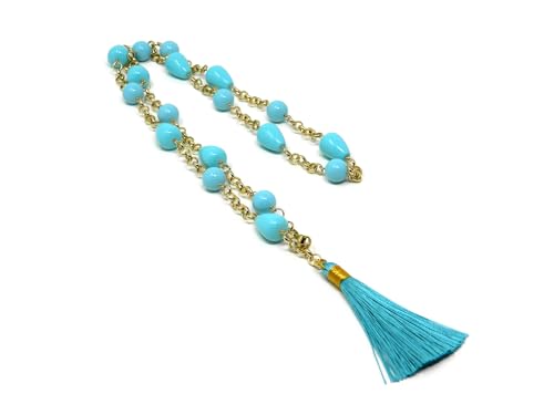 Collier long perles de turquoise et pampille en soie artisanale DodiGioielli