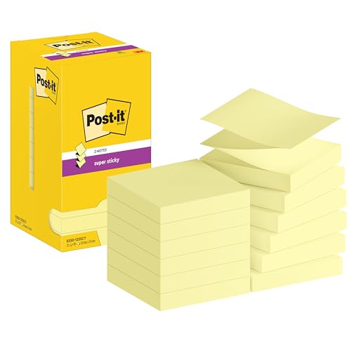 Post-it Z-Notes Super Sticky jaunes, pack de 12 blocs de 90 feuilles de notes repositionnables