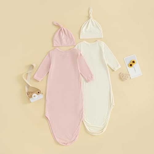 Newborn Knotted Gown 2 Pack Plain Sleeper for Baby Boy Girl Coming Home Outfit3