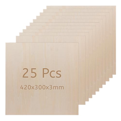DBREAKS 25PCS Madera Contrachapada de Tilo 3mm, 300x300x3mm Tableros de Madera, Tablero de Madera a Medida, Contrachapado Maderas para Bricolaje
