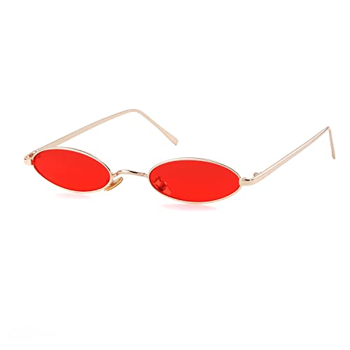 GIFIORE Vintage Kleine Ovale Sonnenbrille Herren Damen,Retro Hippie Brille Metallrahmen 90er Jahre Schmale Sonnenbrille(Mini-Linse (Gold/Rot)) Cover