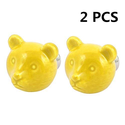 WESEEDOO Ceramic Drawer Knob Door Pull Handle Cabinet Cupboard Knob Cute Bear Design Furniture Knobs With Screw Children Room Decoration 2PCS Yellow